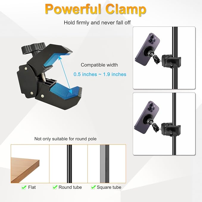 for MagSafe Clamp Mount Phone Holder Handlebar, 360° Swivel Magnetic Mic Stand Phone Holder Microphone Stand Phone Mount Clip for iPhone 16 15 14 MAX Pro Samsung Galaxy Any Smartphones - Image 3