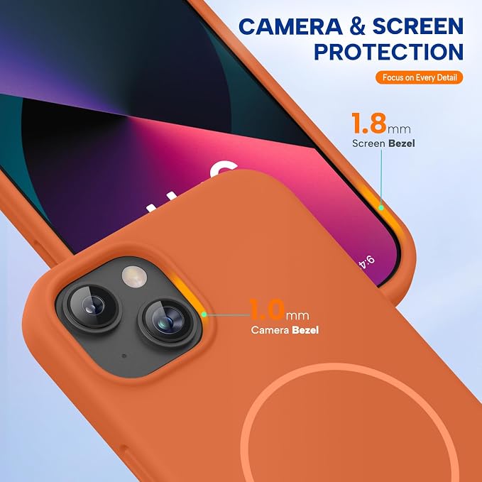 Miracase Silicone & Magnetic for iPhone 13 Case, Amber Orange | Compatible with MagSafe, Soft Microfiber Lining, Premium Silicone Cover Shockproof Drop Protection Phone Case for 13 - Image 8