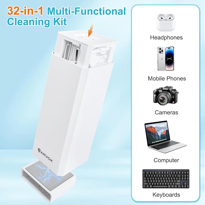 ARVOK Phone and Laptop Cleaning Kit, 32 in 1 Computer Laptop Cleaner Kit, Multi-Function Electronic Cleaner Kit for Earbuds, Cellphones, Keyboard, Screens, Camera Lens, Chargers, Electronics Devices - Image 4