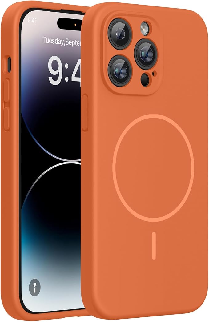 miracase Magnetic for iPhone 14 Pro Max Case, [Soft Anti-Scratch Microfiber Lining], Compatible with MagSafe, Silicone Shockproof Protection Phone Case for iPhone 14 Pro Max,Orange by Miracase