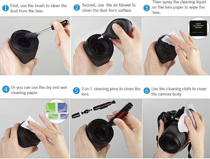 Professional Camera Cleaning Kit Lens Cleaning Kit with Air Blower Cleaning Pen Cleaning Cloth for Most Cameras, Mobile Phones, Laptops - Image 6
