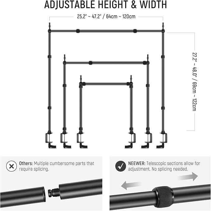 NEEWER Overhead Camera Mount Rig with 2 Ball Heads, Super Clamp, NK002 | Mobile Phone Holder, Camera & Multi Device Desk Mount, Platform Overhead Tripod, Adjustable Height Width, Max Load 12 kg - Image 3