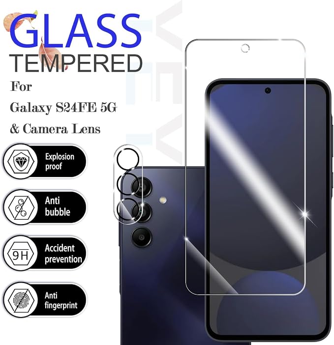 Galaxy S24 FE Tempered Glass Screen & Lens Protector 2+2 Pack HD Clear | [Ultrasonic Fingerprint Unlock] [Case Friendly] [Bubble-Free] - Image 2