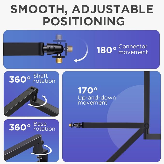 InnoGear Low Profile Mic Arm Boom Arm Microphone Stand Desk Mount, Black | for Fifine AM8 K669B Elgato Blue Yeti Shure SM58 SM7B, 3.3lb Weight Capacity, Vibration Resistant, Adjustable Angle - Image 6