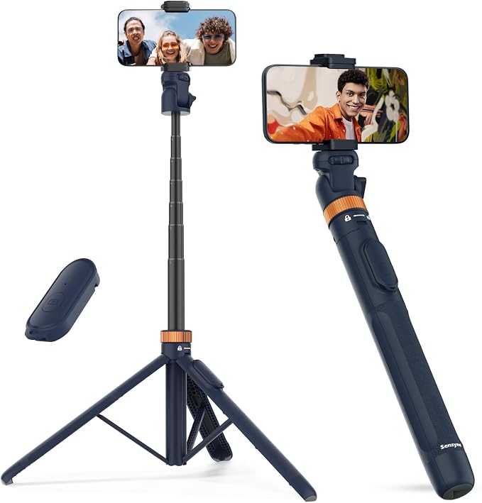 Sensyne 72" Phone Tripod, Extendable Selfie Stick with Detachable Phone Holder Compatible with All Cell Phones/Camera Blue by sensyne