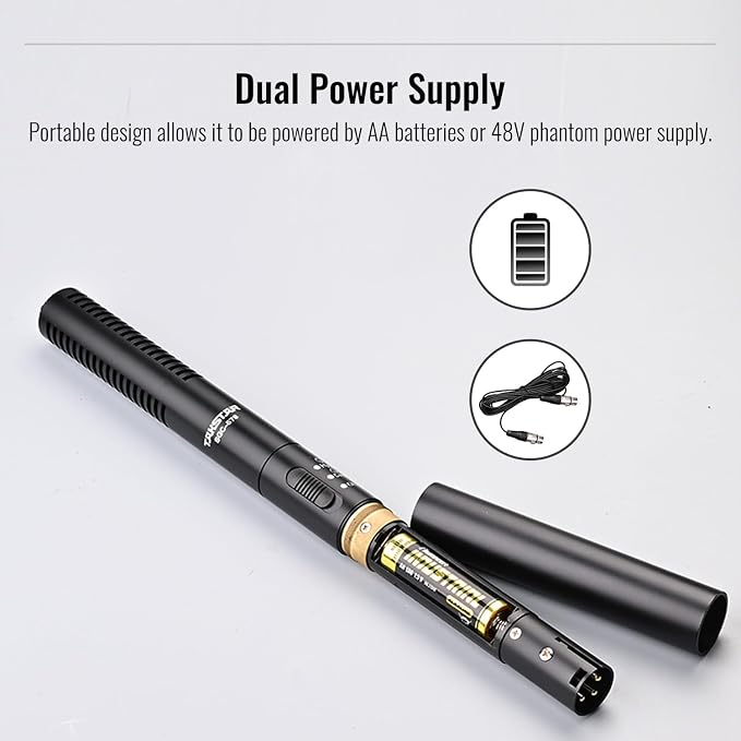 TAKSTAR SGC-578 XLR Shotgun Mic, Dual Polar Patterns & Power | Cardioid/Hypercardioid Switch, AA Battery/48V Phantom Power, Alloy Build, High Sensitivity, XLR Cables & Windscreen Included - Image 3