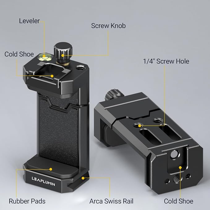 Tripod Phone Mount Holder with Sliding Cold Shoe,Universal Smartphone Mount Adapter with 1/4" Standard Screw&& Arca Swiss Quick Release Plate,Phone Tripod Mount Support Vertical/Horizontal - Image 2