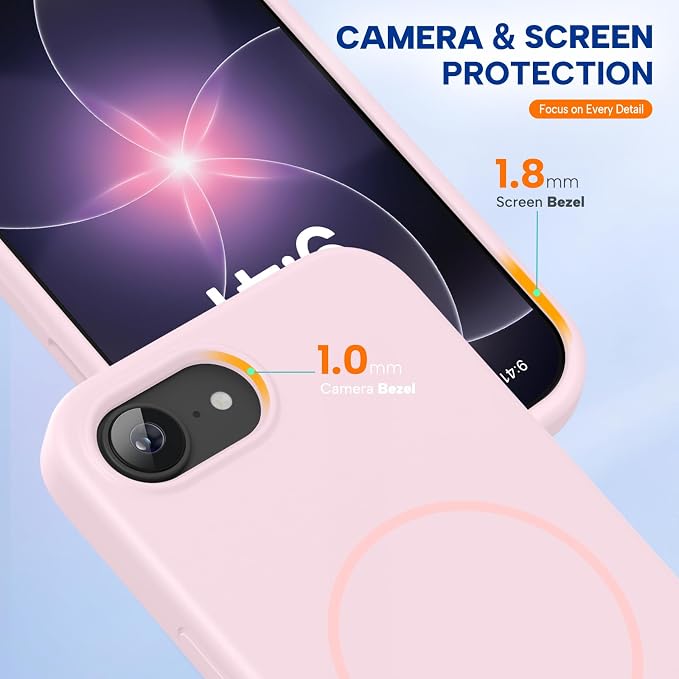 miracase Magnetic for iPhone 17e Case & iPhone 16e Case, [Soft Anti-Scratch Microfiber Lining], Compatible with MagSafe, Silicone Shockproof Protection Phone Case for iPhone 17e/16e, Sand Pink - Image 4
