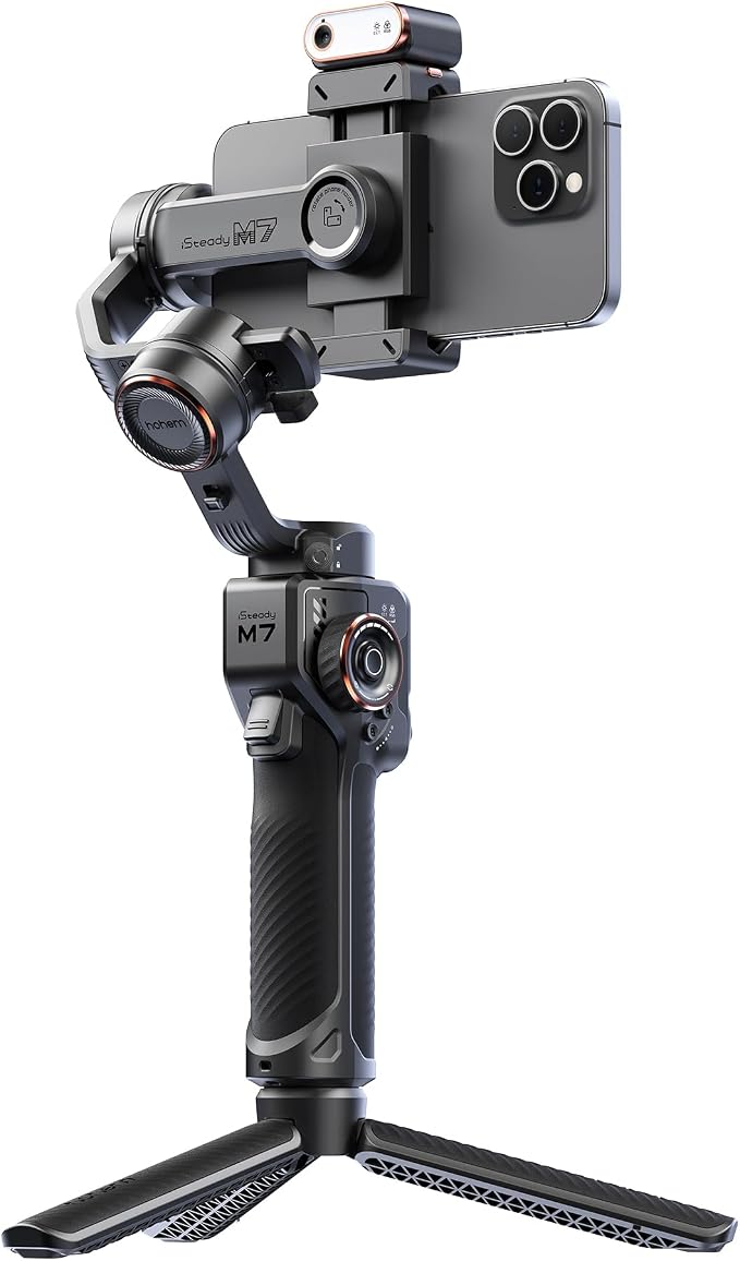 Hohem iSteady M7 Gimbal Stabilizer for Smartphone, 3-Axis Phone Gimbal, Gimbal Stabilizer for iPhone & Android, AI Tracking Sensor with Fill Light, 1.4" Detachable Touchscreen Remote Control - Image 4