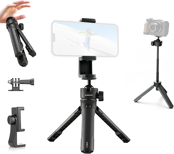 One-Click Mini Desktop Tripod for Camera, Phone & Action Cam | Adjustable Foldable Stand for Streaming, Zoom Meetings, Vlog Recording & Content Creation by Unknown