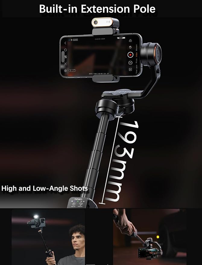 hohem iSteady M7 Gimbal Stabilizer for iPhone, 3-Axis Smartphone Gimbal | Magnetic AI Tracker Fill Light, Detachable Touchscreen Remote Controller, Built-in Extension Rod,iSteady 9.0,500g Payload - Image 6