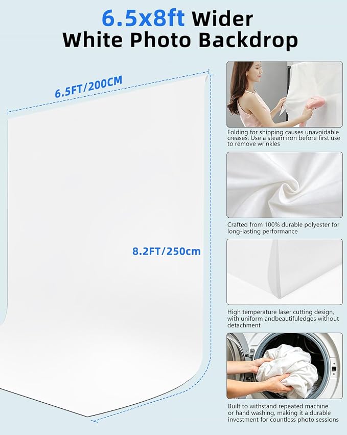Hemmotop White Backdrop with Stand, 8x7.5ft Photography Background Kit | Sturdy Threaded Connection Stand, Draped Polyester Fabric, Perfect for Photoshoot Wedding Birthday Party Projector Screen - Image 8