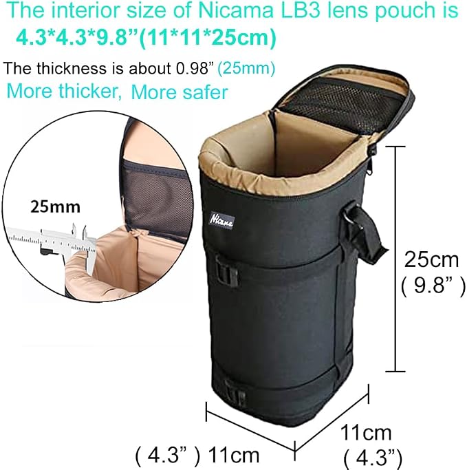 LB3 Deluxe Water-Resistant Camera Lens Pouch Case for Canon EF 100-400mm 100-500 70-200 180mm RF 600 Tamron SP 70-300mm FE 90mm Nikon AF-S 70-200mm & More, Lens Protective Bag - Image 2