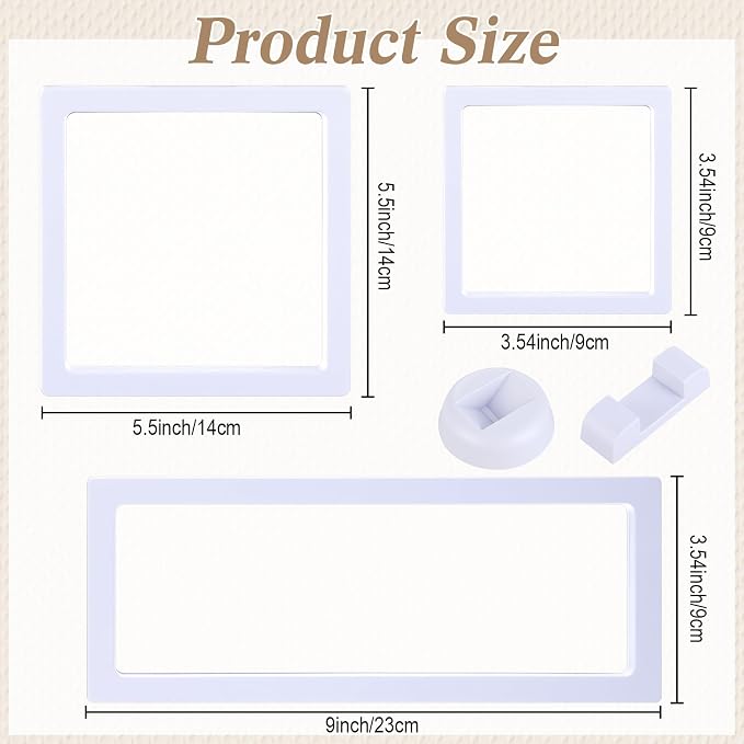 Harloon 12 Pcs 3D Floating Display Case, White, 3 Size, Square | 3D Floating Frame for Challenge Coins, Medallions, Fossils, Gemstones, Jewelry, Collectibles Shadow Box Display Holder - Image 2