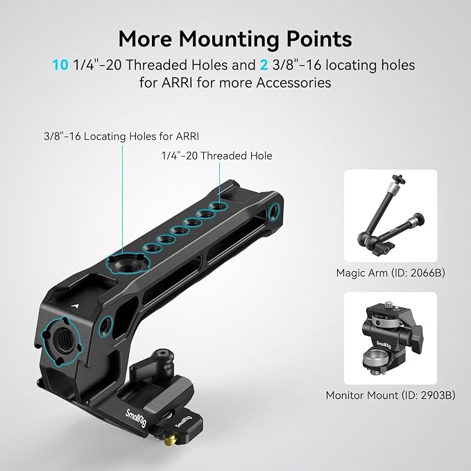 SmallRig Lightweight NATO Top Handle for DSLR Camera Cage - 4345 | Universal Top Handle for Camera Cages, Lightweight Aluminum, 5 Cold Shoe Ports for Monitors, Mics & LED Lights - Image 5