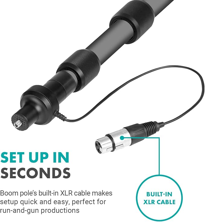Movo XLR Shotgun Microphone & Boom Pole Kit – Professional Location Sound Recording Bundle with Shotgun Mic and Boompole with Internal XLR Cable for Filmmaking, ENG, and Broadcast Audio - Image 5