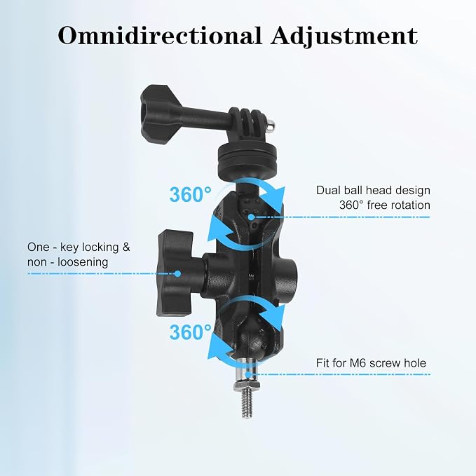 Camera Mount with 360°Dual Ball Head, Motorcycle Handlebar Mounting Bundle Kit for lnsta360 X5/X4/X3/X2/Gopr01/4-20 & Tripod Adapter, Action Camera Mount Adapter for M6 Hole Base,75017 - Image 6