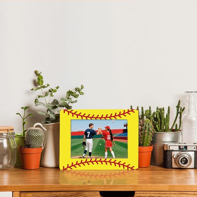 Softball Picture Frame, Softball Room Decor, Softball Decor Gift | A tabletop frame for favorite softball photos, ideal for bedroom desks, shelves, dressers, trophy displays and team tables. - Image 5