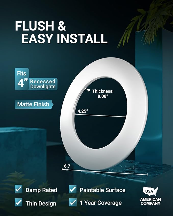 Sunco 12 Pack 4 Inch Recessed Light Goof Ring, Ultra Thin, White | Flush Mount Trim Overlay, Durable Polycarbonate, Covers Oversized Ceiling Holes and Drywall Gaps - Image 3