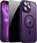 for iPhone 13 Pro Max Case with Privacy Screen Protector, Purple | Full Camera Protection, Translucent Matte Magnetic, Compatible with MagSafe, Shockproof Phone Cover, Slim Fit Women/Girls by ZOZDOKG