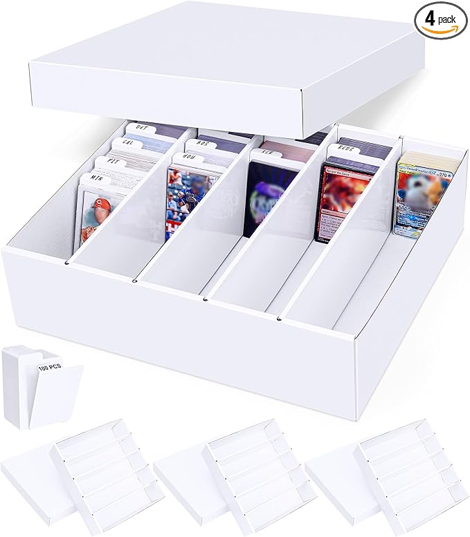 5-Row Trading Card Storage Box, 4-Pack with Divider for MTG & Sports Cards | Durable Cardboard Card Holder for Bulk Collections, Storing Magic, TCG, Football, Basketball, and Game Cards by Leyzan