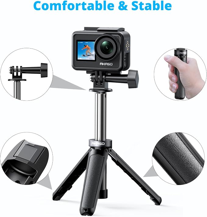 AKASO 10"/26cm Selfie Stick Tripod Lightweight Action Camera Mount | Compatible with AKASO EK7000/Brave 4/EK7000 Pro/Brave 7 LE/Brave 7/GoPro Hero 13/12/11/10/ 9/Max/DJI Osmo Action 5/4/3 - Image 3