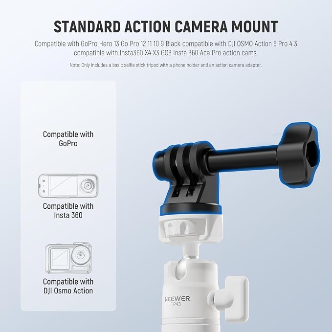 NEEWER Basics Mini Desk Selfie Stick Tripod Compatible with iPhone GoPro Insta360 DJI, Portable Small Camera Webcam Android Cell Phone Holder Ball Head Elevated Axis Video Recording Stand, TP43 White - Image 5