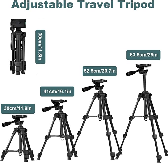 Small Tripod for Camera, Mini Tripod for Projector, Phone, DSLR, Laser Level, Portable Adjustable 11"-25" Height, 5 lbs Capacity, 360 Rotation, Includes Carry Bag and Phone Holder - Image 6