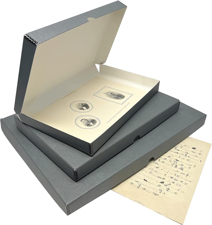 Lineco Clamshell Archival Storage Box, 11.5x14.5x1.75 Inch, Gray | Acid-Free with Metal Edge Boxboard, Organize and Store Photos Documents Cards Negatives Magazine Prints Family Records DIY - Image 6
