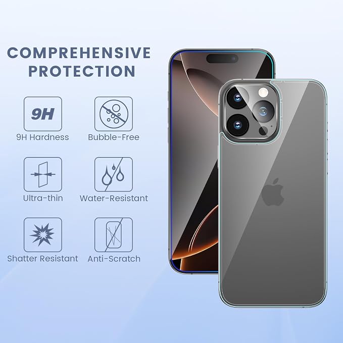 Maxdara [6 in 1 for iPhone 16 Pro Screen Protector (6.3 inches) | iPhone 16 Pro Back Screen Protector and Front Screen Protector with Camera Protector - Image 3