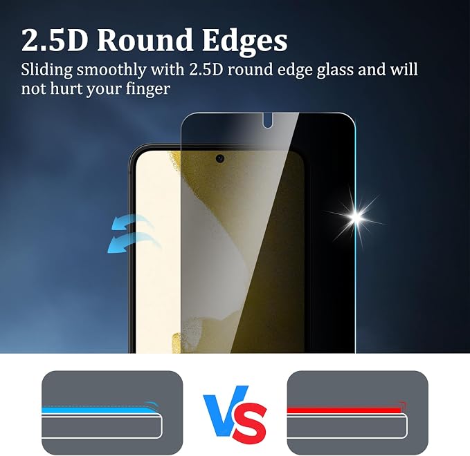 2+2 Pack Privacy Screen Protector for Samsung Galaxy S22 | With Camera Lens Protectors, 9H Tempered Glass, Anti-Spy, Case Friendly, Easy Installation - Image 5