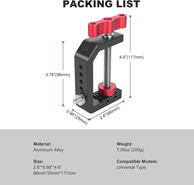C Clamp Desk Camera Mount, Aluminum Table C-clamp with 1/4" 3/8" Thread, Desktop DSLR Mount for Photo Studio Video Camera, Light Stand, Desk, Rods, Shelves, Bike, Max Clamp 2.36" (62021) - Image 8