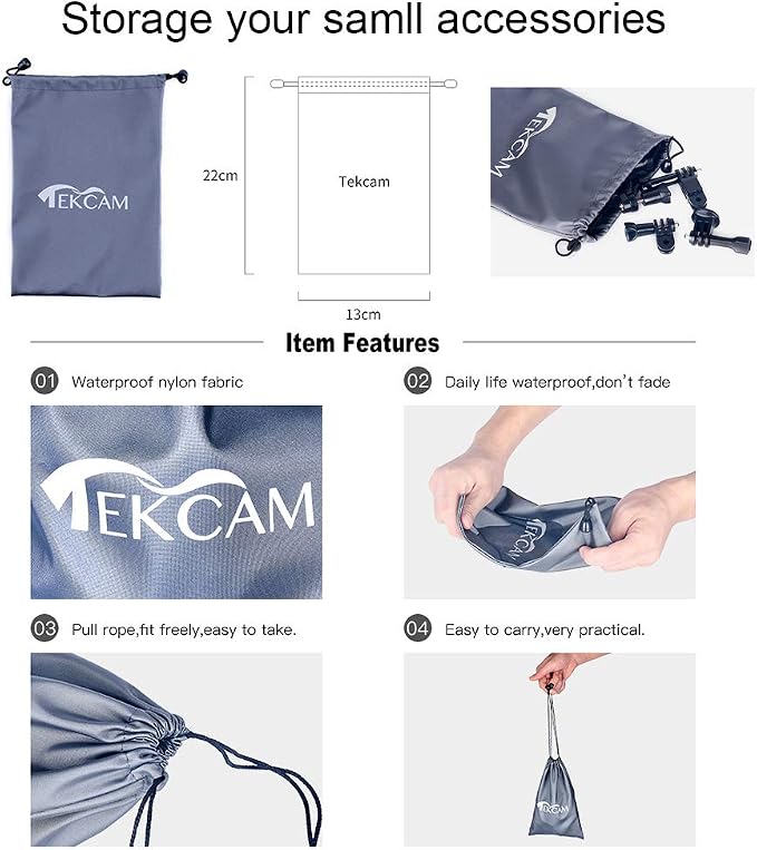 TEKCAM Action Camera Carrying Case Protective Storage Bag, Medium | Compatible with Gopro Hero 13 12 11 10 9 8 7/AKASO EK7000/Brave 4/Brave 7 LE/Brave 8/APEXCAM/Dragon Touch Action Camera - Image 4