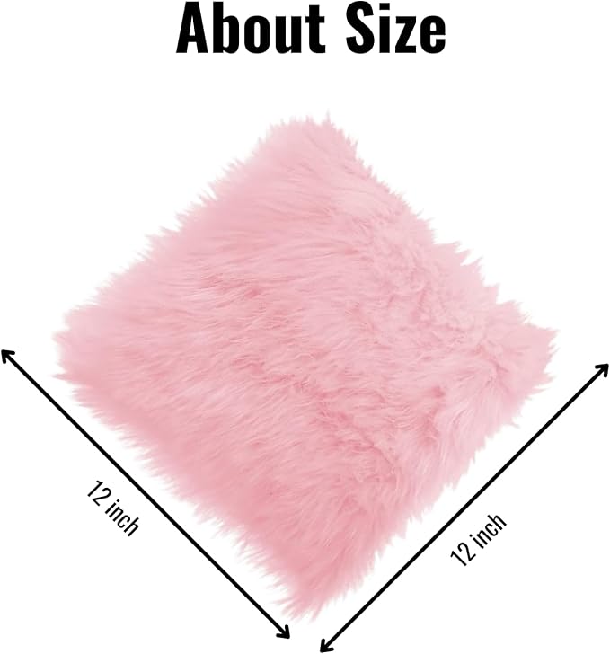 12inch Square Small Faux Fur Sheepskin Cushion Soft Plush Area Rug,Photo Background for Small Product Desktop Photography,Display and Decor,Jewelry,Nail Art,Locker Accessories (Pink) - Image 2