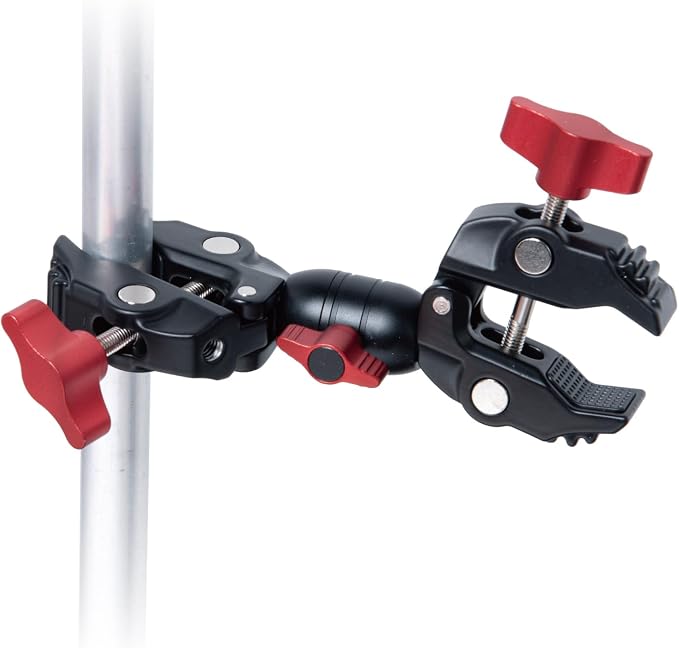 POWERTEC Double Super Clamp Camera Mount with Two 1/4"-20 Mounting Holes for Magic Arm, Desk, Umbrella, Bike, Photography Lighting, Softbox (71924) by POWERTEC