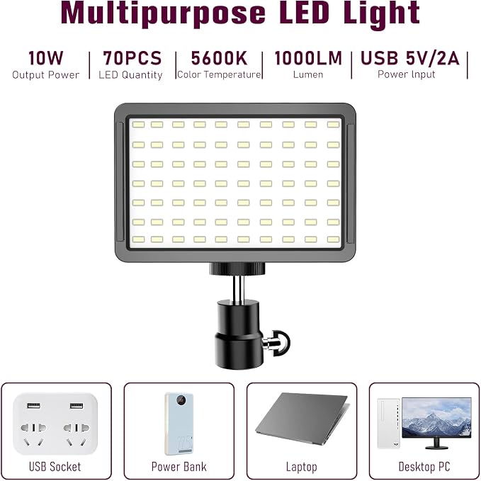 Photography Lighting Kit Dimmable 5600K USB Led Video Studio Streaming Lights with Adjustable Tripod Stand and Color Filters for Table Top/Photo Video Shooting - Image 4