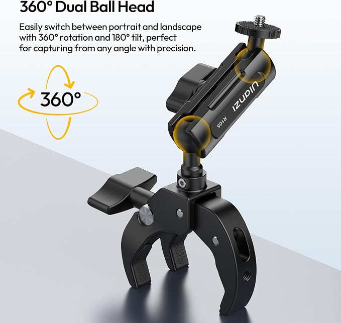 ULANZI R105 Super Clamp Camera Mount with 360° Dual Ballhead Magic Arm | Sturdy Y-Shaped 3-Claw Camera Clamp Mount for GoPro Hero 13/12/11/10/9, Insta360 X5/X4, DJI Osmo Pocket 3/2 Action 5 Pro/4 - Image 4