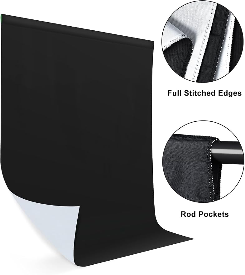 6.5x10ft Black White Backdrop Screen, High Density Polyester Fabric | Pure Black White Photo Backdrop Curtain Screen with 4 Spring Clamps for Photography Photoshoot Portrait Party Video Studio - Image 4