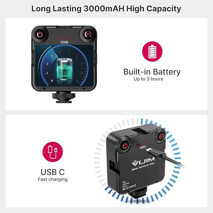 VIJIM VL81 On Camera LED Video Light, 3 Cold Shoe Expandable Fill Light | 3000mAh Rechargeable Bi-Color 3200K-5600K Dimmable Panel Portable Photography Lighting for Phone YouTube Vlog Live Streaming - Image 7