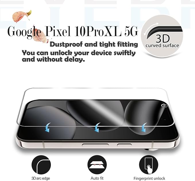 Screen Protector for Google Pixel 10 Pro XL & Camera Lens Protectors [2+2 Pack] [Ultrasonic Fingerprint Unlock] [Case Friendly] [Bubble-Free] Tempered Glass For Pixel 10 Pro XL - Image 3