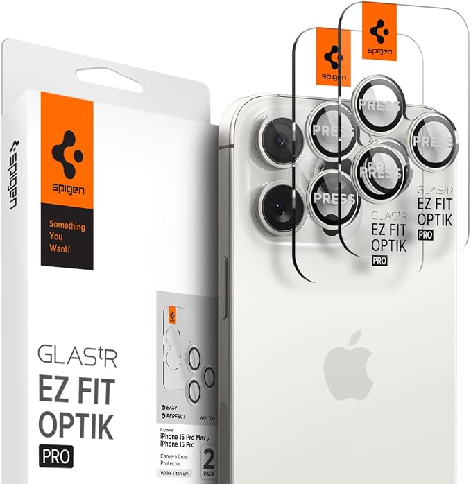 Spigen GlasTR EZ Fit Optik Pro Camera Lens Protector, White Titanium, 2 Pack | GlasTR EZ Fit Optik Pro, 9H+ Tempered glass, Scratch resistant, Auto-align tray, Original photo quality, Case-friendly, 2Pack by Unknown