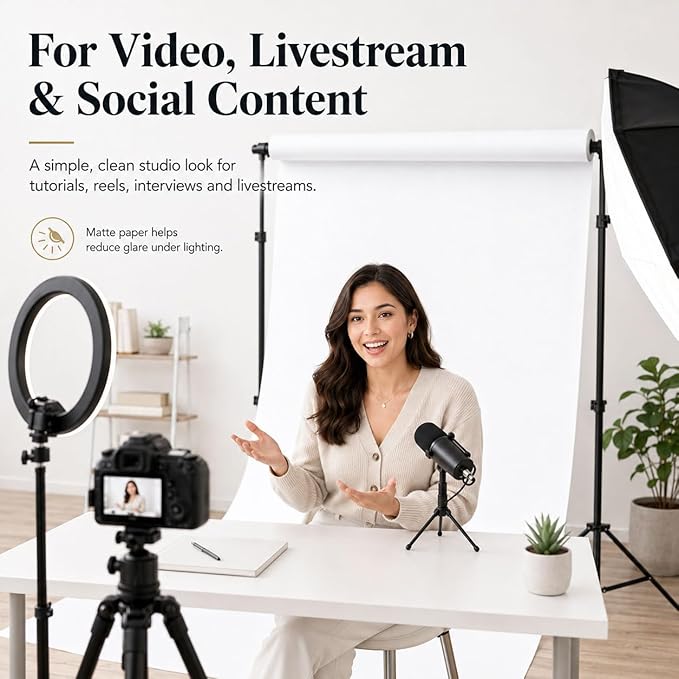 Yizhily Aspen Seamless Paper Backdrop, 53 in x 16.4 ft | Portrait photography; headshots; food shoots; tabletop products; small studio photoshoots - Image 4