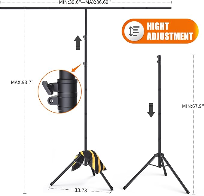Forlogic Portable T-Shape Backdrop Stand Support Kit 8x7.2ft, Adjustable Photo Green Screen Back Drop Stand for Party, Photography Videography Studio (8×7.2Ft) - Image 2