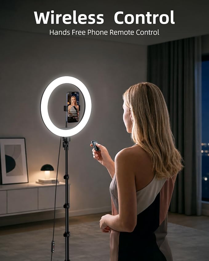 TODI 12" Ring Light with 63" extendable Tripod Stand, Selfie RingLight with Phone Holder and Selfie Remote, 2-in-1 Dimmable LED Ring Light for Makeup, Live Stream, Photography - Image 3