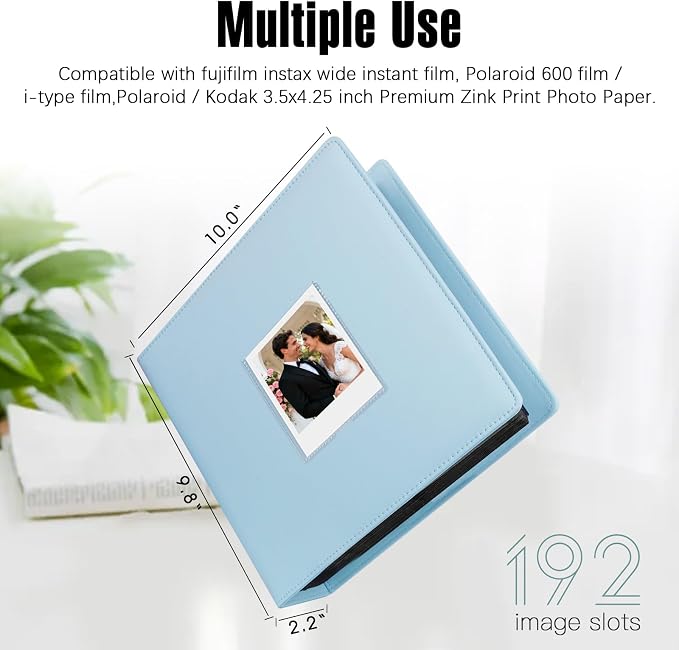Veicevol 256-Pocket Album for Polaroid i-Type, 600 & SX-70 Photos, Blue | Designed for Fujifilm Instax Wide Photos, Water-Resistant PU Leather Cover, Front Window, Securely Holds Up to 256 Photos - Image 2