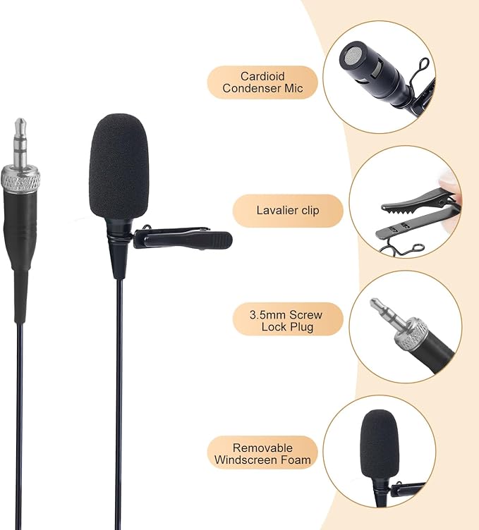 Lavalier Microphone, Cardioid Condenser Clip On Microphone, Lapel Microphone Compatible with Sennheiser Microphone Wireless System, 3.5mm Screw Lock Plug, Ideal for Lectures, Theater, Actors - Image 5