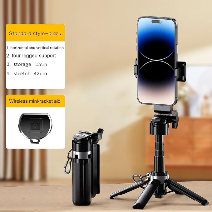 Mini Selfie Stick Tripod Stand for iPhone ，6-Section Adjustable Height Extension (12-42cm)，10 Meter Remote One Click Control ，Suitable for Travel/Live Streaming/Outdoor Multiple Scenes - Image 2