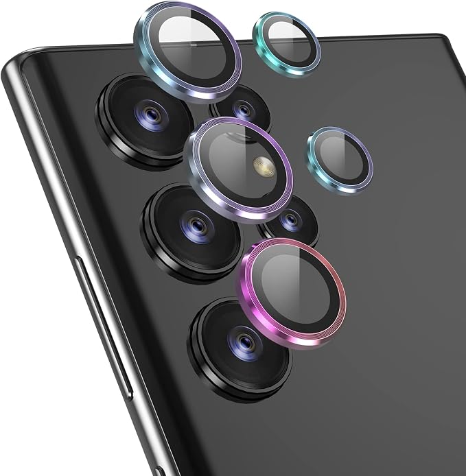 [3+2PCS] YWXYW for Samsung Galaxy S22 Ultra Camera Lens Protector, Aluminum Alloy Tempered Glass, [Installation Frame] with Camera Screen Protector for S22 Ultra 5G (Multi-Coloured) by YWXTW