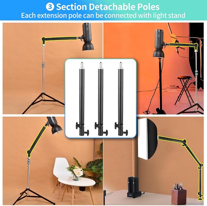 Heavy Duty Overhead Camera Desk Mount Stand 14.5"-41" with 1/4" Screw, 3-Section 360°Rotatable Detachable Articulating Boom Arm with Enlarged Handle C Clamp, Tabletop Light Stand for Streaming Vlog - Image 3