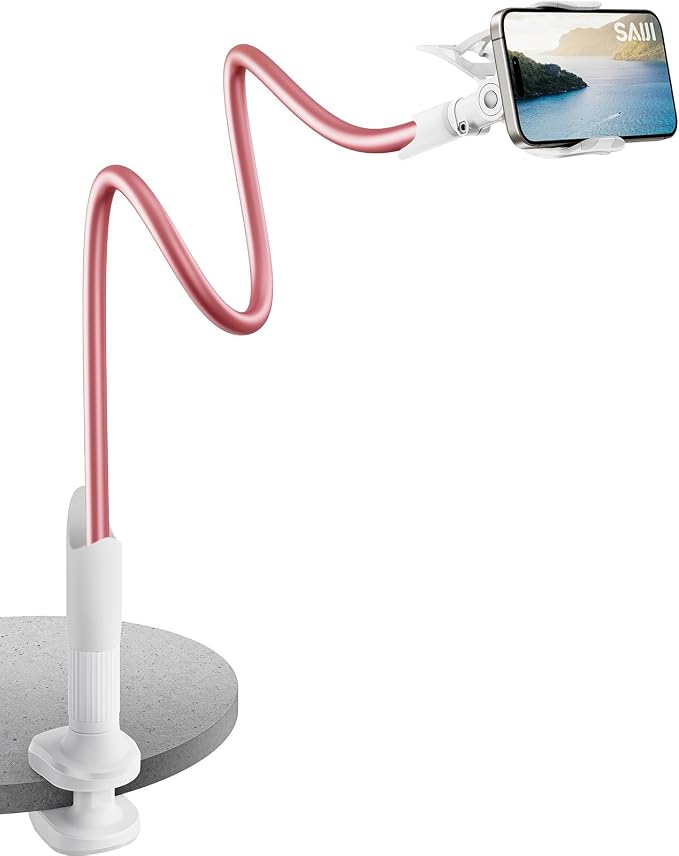 SAIJI Gooseneck Phone Stand for Bed, Lazy Bracket Cell Phone Holder Long Arm Clip Clamp Mount for Filming, Compatible with 4-7'' Mobile Cell Phone Stand Document Camera Nintendo Switch (Rose Gold) by SAIJI